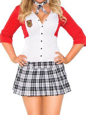 Plus Size Schoolgirl Costume 1X-4X Flirty Mini Dress Roleplay Outfit